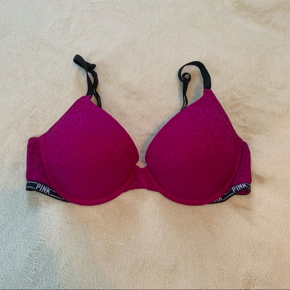 VS PINK Leopard Lace Pink/Purple Color Push Up Bra 34D